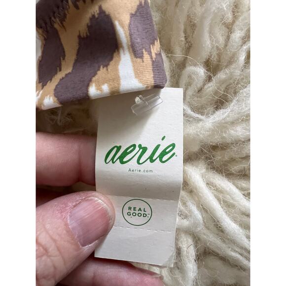 Aerie Leopard Print Bikini Top Size M Scoop Neck Knot Front Swimwear NWT $39.95 - Picture 4 of 8